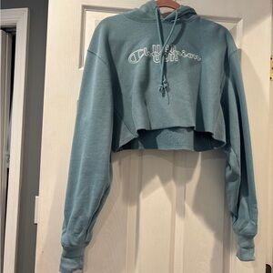 Champion Teal Reverse Weave Cropped Hoodie